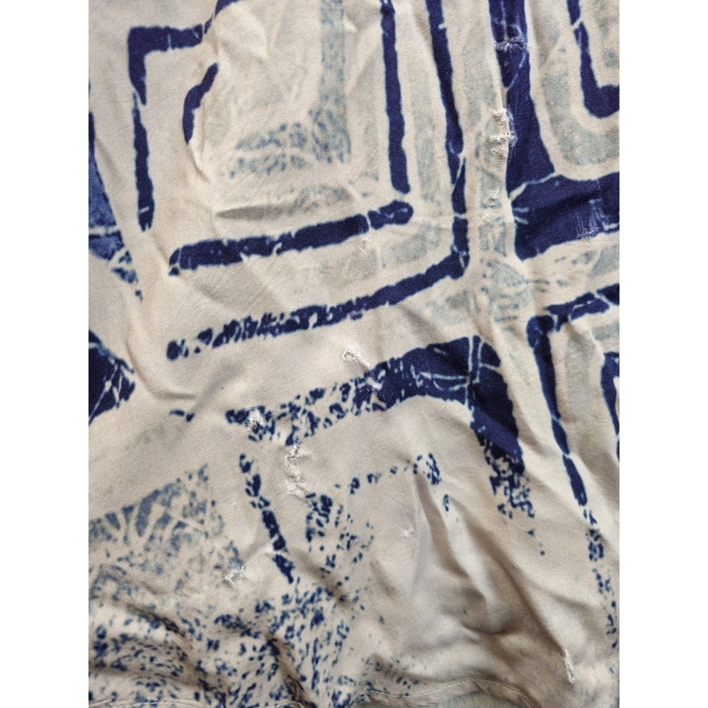 Soft Surroundings XL Tall Blue Caftan Maxi Dress Geometric Strappy Cold Shoulder - Picture 7 of 7